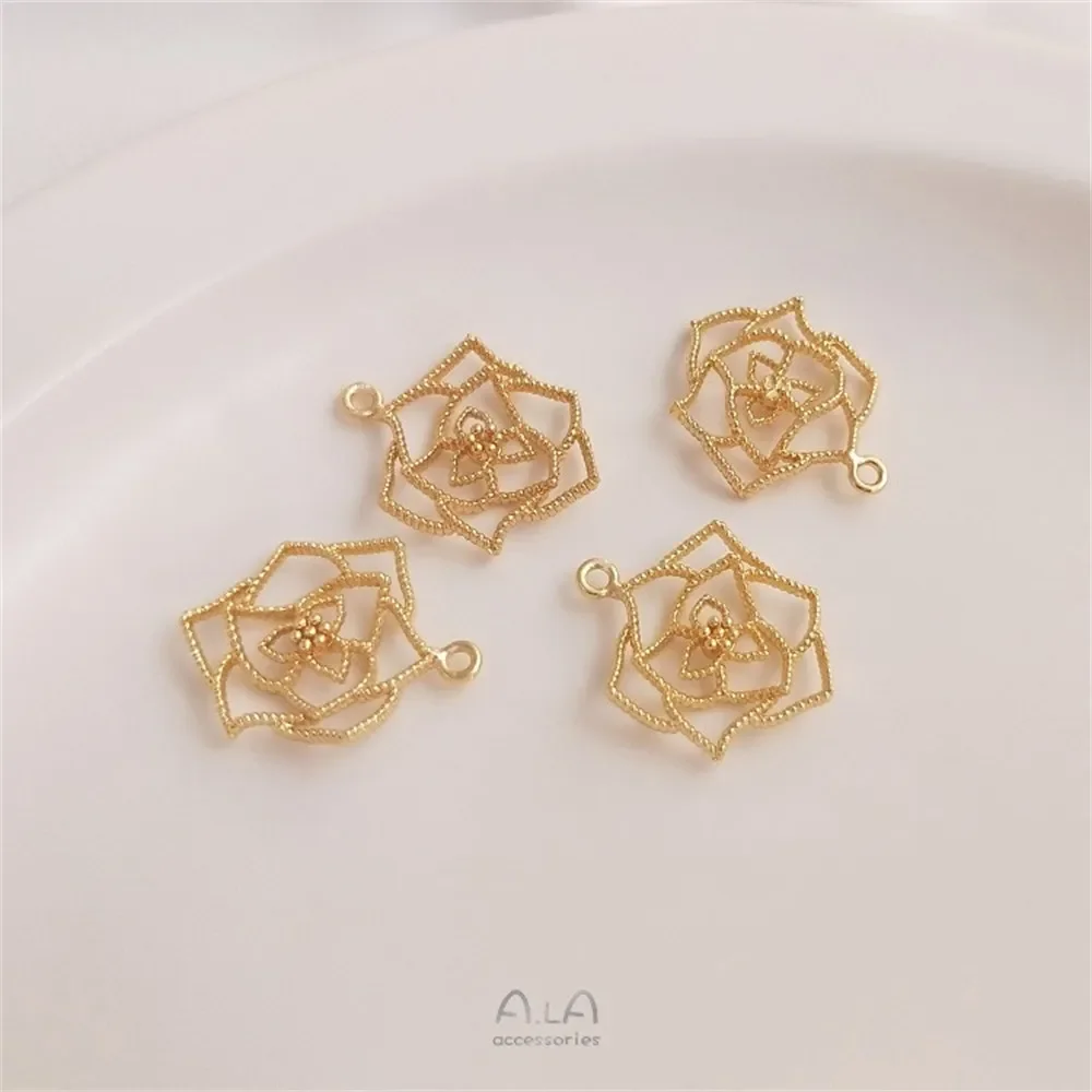 Очаровательный 14-каратный золотой цвет волнистая изогнутая полая роза кулон