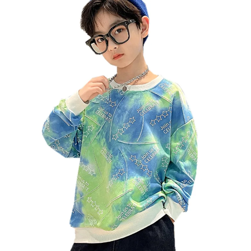 

Children's Spring Autumn Clothing Boys Sweatshirt Cotton Tops Korean Style Kids Printed T-shirts Big Teenagers Casual Outfits