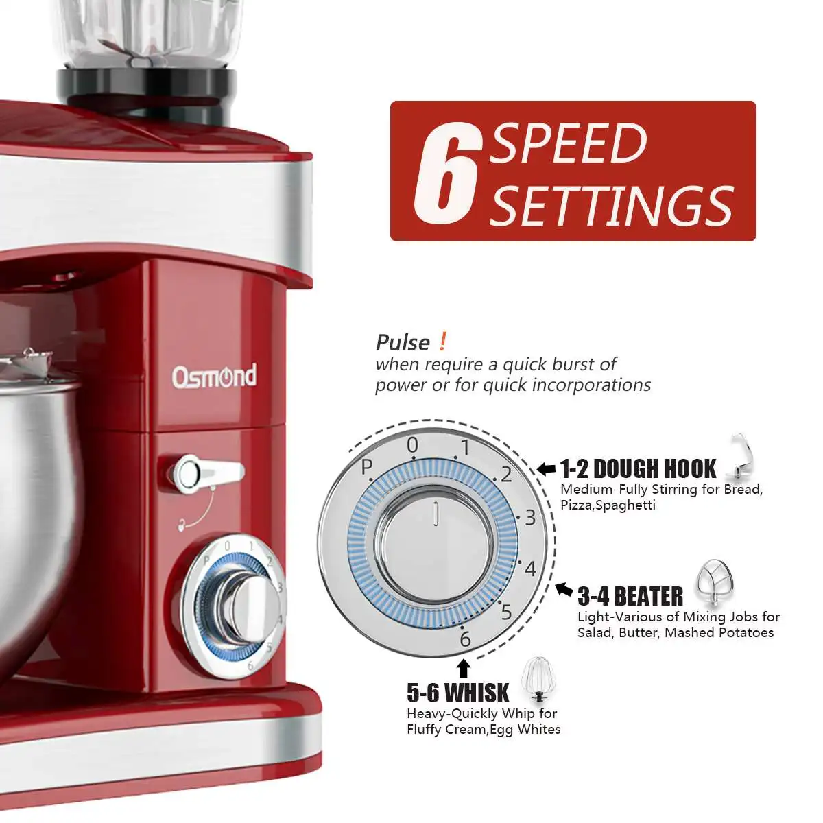 Миксер Настольный из нержавеющей стали 1200 л Вт 6 скоростей