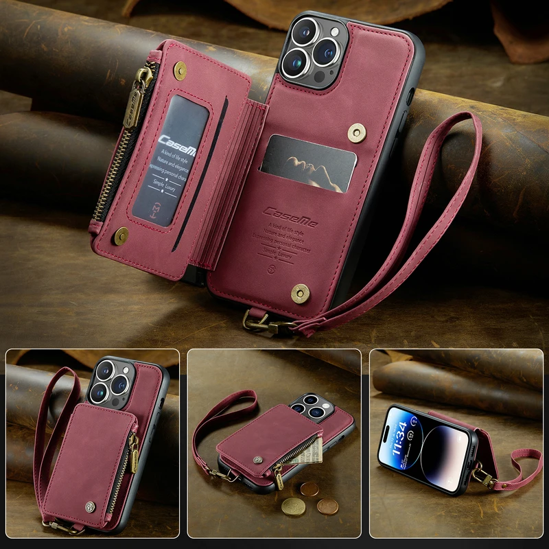For iphone 14 13 12 11 Pro XS Max XR 7 8 Plus Leather Flip Phone Case For Samsung S23 Ultra A53 Zipper Credit Card Wallet Cover