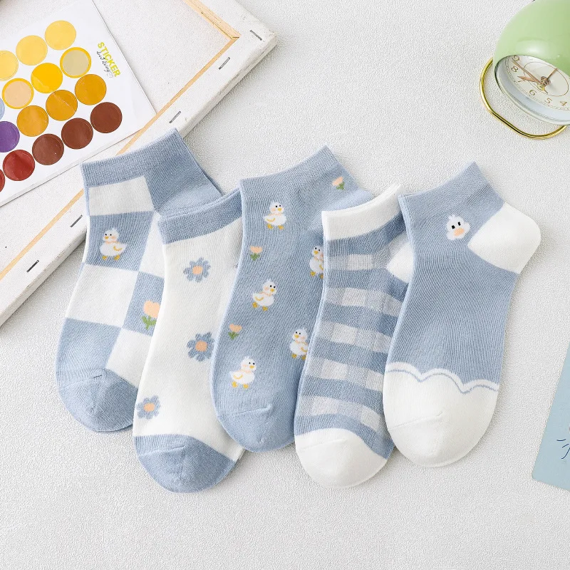 

Женские носки в японском стиле Харадзюку, милые хлопковые носки с мультяшным принтом утки для весны и лета, забавные женские носки до щиколо...