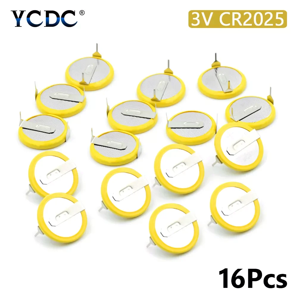 

16Pcs/lot Battery CR2025 3V mounting pins/tabs single use 2 Tabs Coin Cell For Main Board Toy Electronic Scale