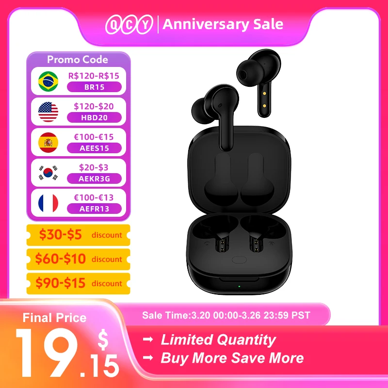 QCY T13 Wireless Smart Headphone BT5.1 TWS Earphone 4 Mic ENC HD Call Headset Touch Control Earbuds Long Standby 40H