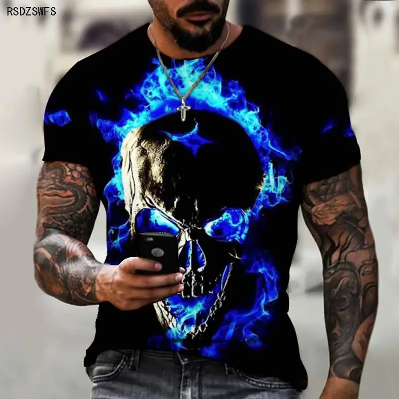 

Skull Theme T-shirt 3D Men's High Street Print Horror Series Tough Guy T-shirt Summer Fashion Top Men's Large Size T-shirt