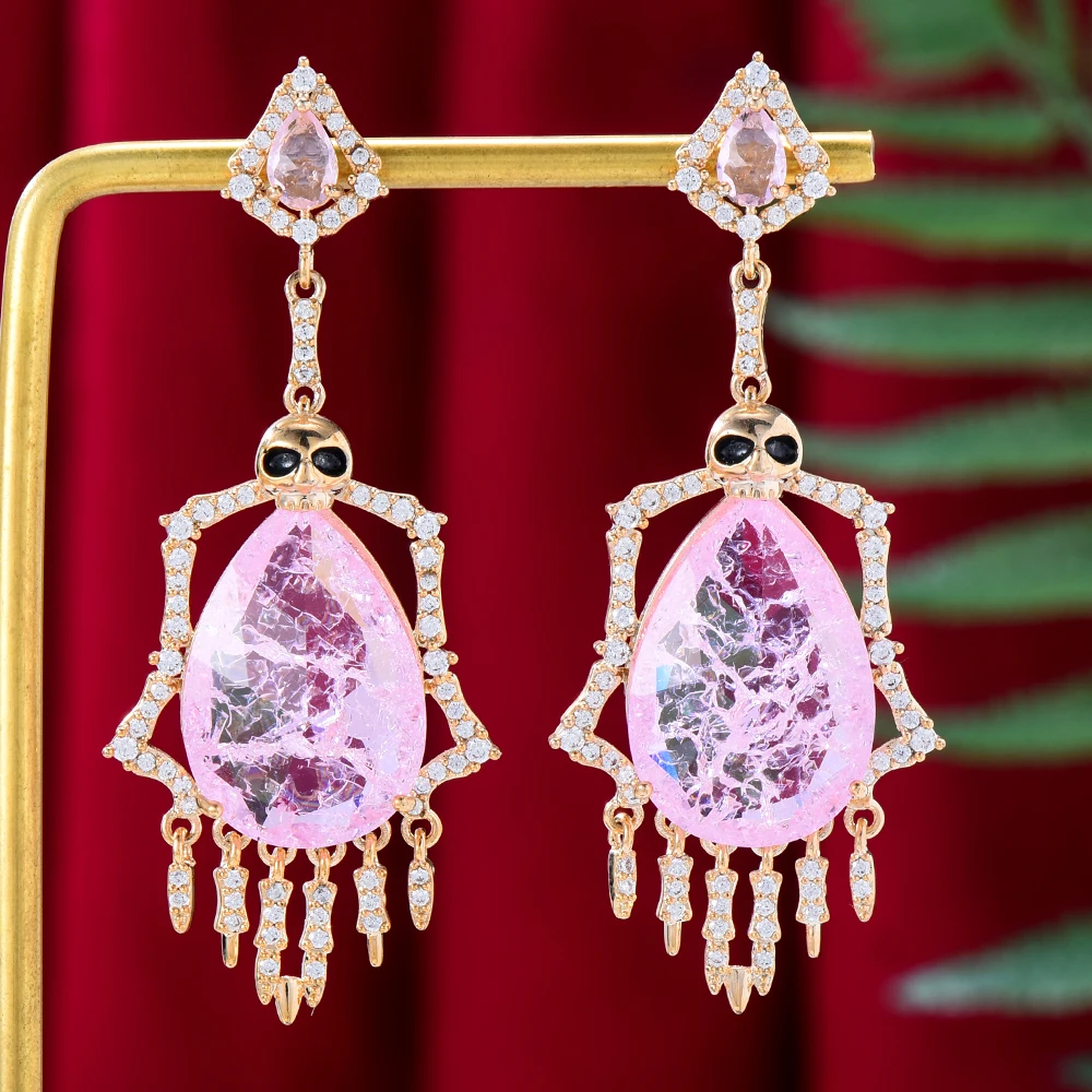 

Kellybola 2022 New Gorgeous Shiny Pink Charm Earrings Full Cubic Zircon Dubai Africa Women's Wedding Anniversary High Quality