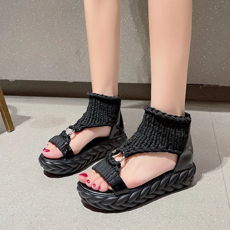 

Сандалии женские на молнии, однотонные Босоножки с открытым носком, платформа, лето 2023