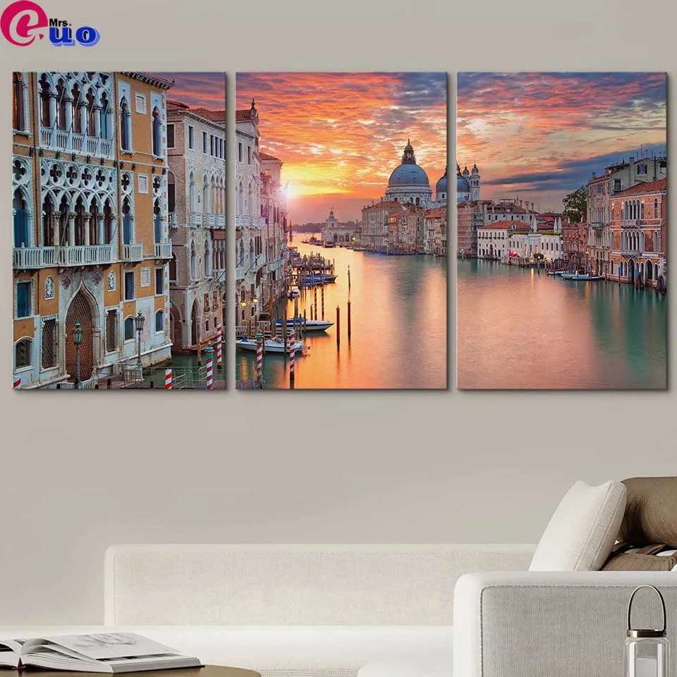 

Алмазная живопись, мозаичная вышивка, наборы для вышивки крестиком, Декор, 3 предмета, Венеция, изображение Большого канала, базилики Санта-М...