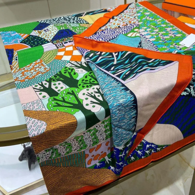 

High end luxury pastoral style 140CM silk cashmere scarf for women's warm shawl paired with clothing