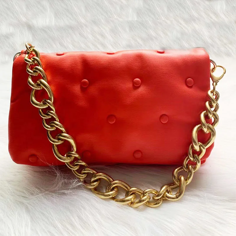 

Brand female shoulder bag 2020 thick metal button chain shoulder bag luxury female clutches ladies handbag