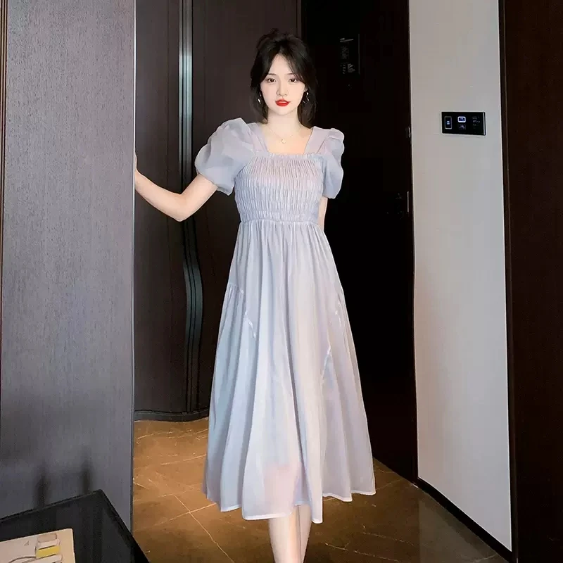 

Женская одежда, новое Плиссированное милое шикарное пикантное облегающее платье миди с открытой спиной и вырезом лодочкой, эластичное платье с высокой талией и короткими рукавами-фонариками на лето