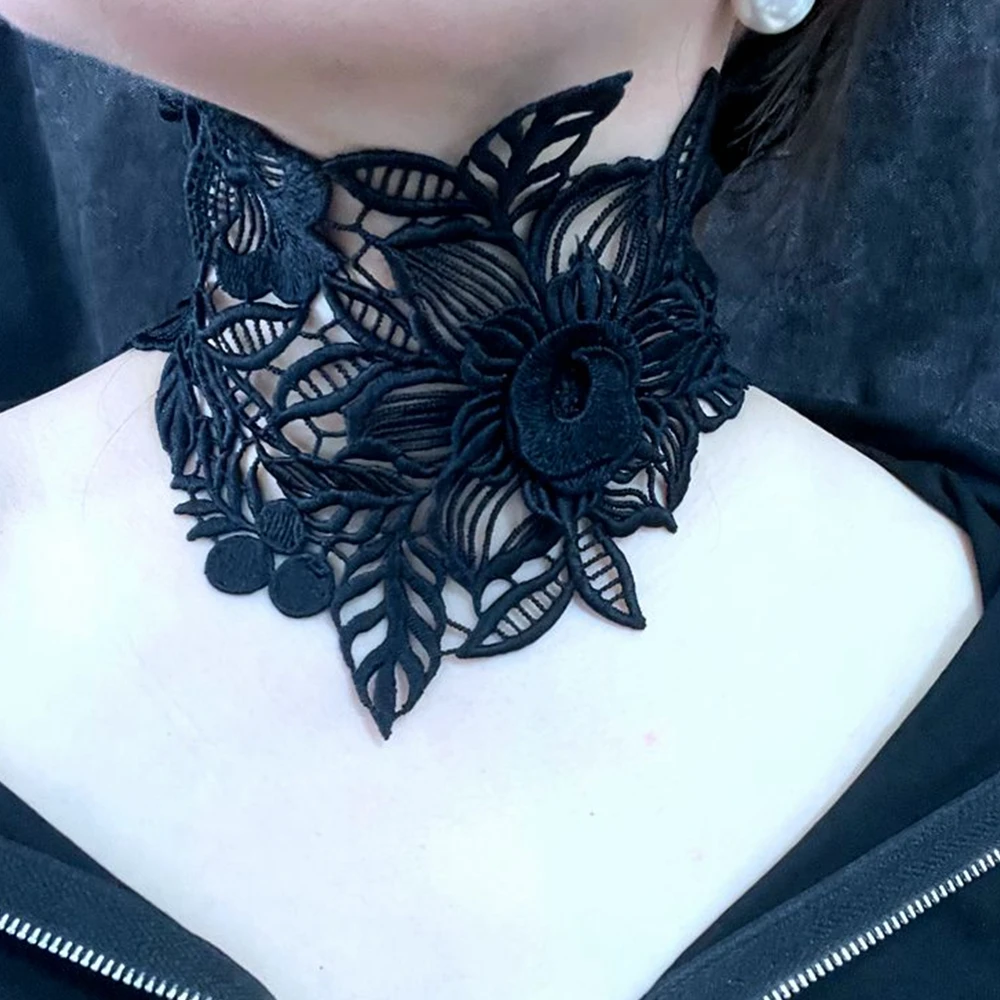 

Gothic Steampunk Lace Wide Necklace Women