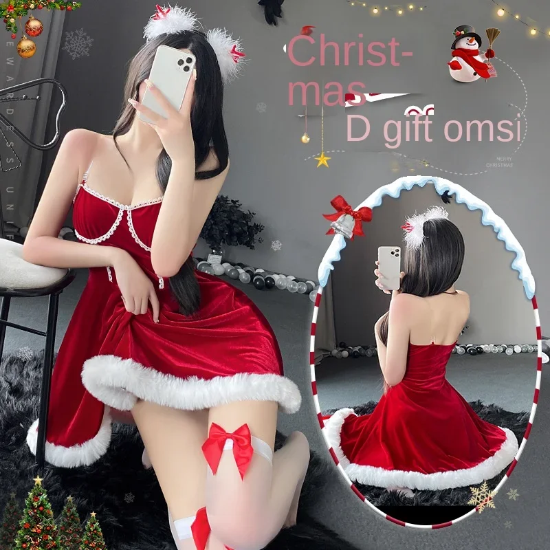 

Manyan Sexy Lingerie Sexy Tube Top Plush Suspender Nightgown Dress Christmas Uniform Set Dropshipping 8587