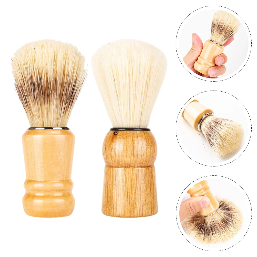 

2 Pcs Beard Brush Shaving Brushes Neck Father's Day Gifts Wood Handle Shave Mens