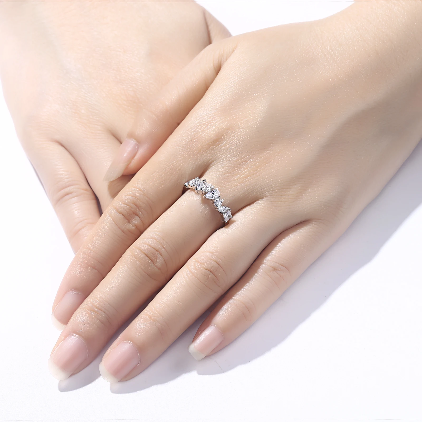 Newshe 925 Sterling Silver Irregular White AAAAA Cubic Zirconia Wedding Engagement Ring For Women Personality Jewelry Gift | Украшения и