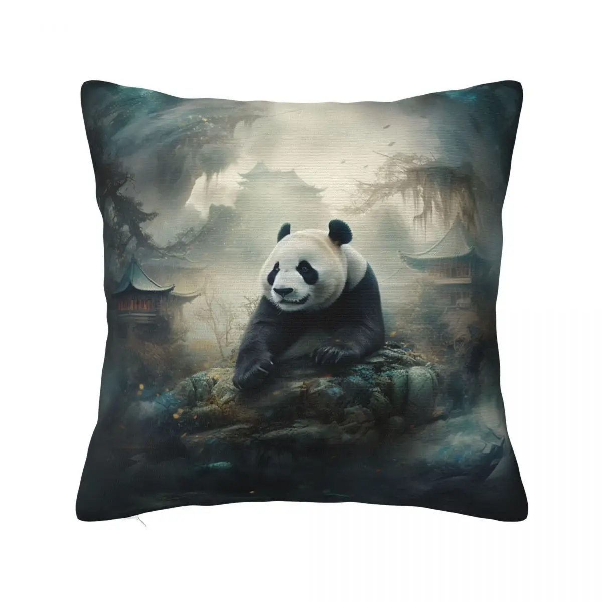 

Panda Pillow Case Mystical Realms Fantastic Creatures Spring Kawaii Pillowcase Polyester Travel Zipper Cover