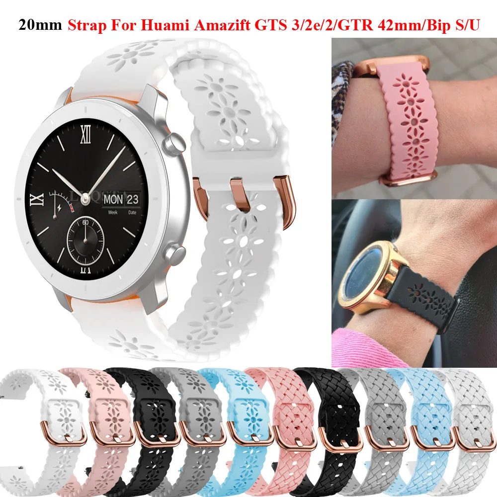 

Силиконовый кружевной ремешок 20 мм для смарт-часов Xiaomi Huami Amazfit GTS 4 Mini, браслет для Amazfit GTS 3/2e/2/GTR 42 мм/Bip 3/U Pro/S