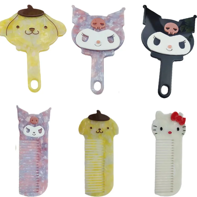 

Kawaii Sanrios Kuromi PompomPurins Hellokittys MyMelody мультфильм аниме милая расческа портативное ручное зеркало для макияжа инструмент для макияжа