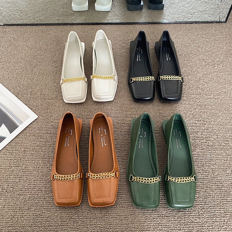 

Туфли женские с мехом, повседневные кроссовки, металлическая цепочка, квадратный носок, без застежки, оксфорды, лоферы