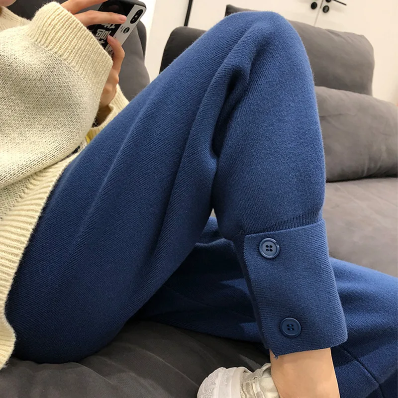 

Plus Fat Large Size Knitted Pants Women's Nine-point Harem Pencil Pants Casual High Waist Loose Grandma Pants Carrot Pants