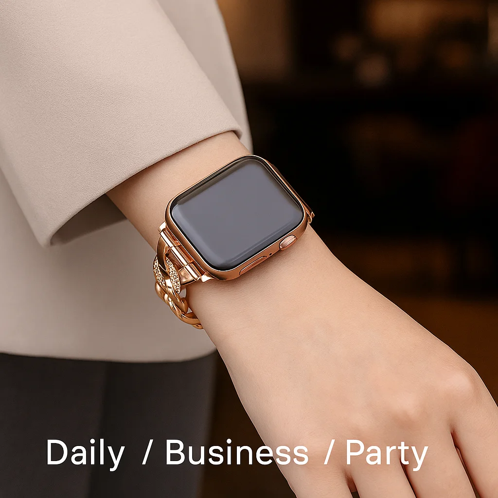 Фото Ремешок для часов RYB из нержавеющей стали для Apple Watch, легкий металлический ремешок для часов, крутые браслеты для девочек и женщин №2
