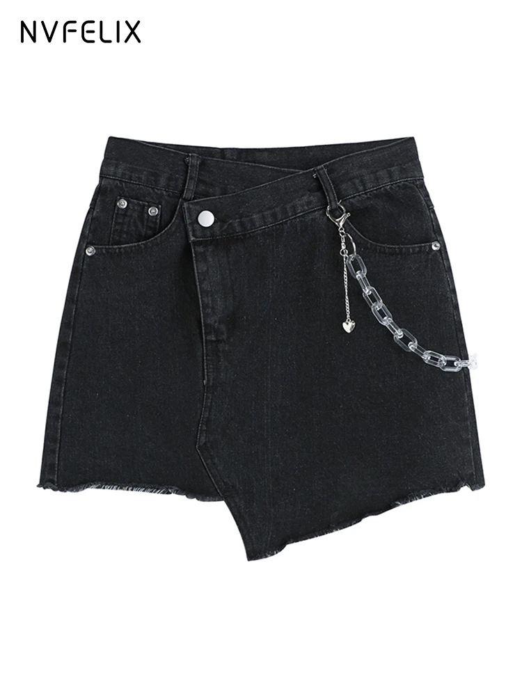 

Irregular Denim Skirt Women Summer New High Waist Chain Short Skirt Temperament Package Hip A-line Skirt Fashion Casual Dres
