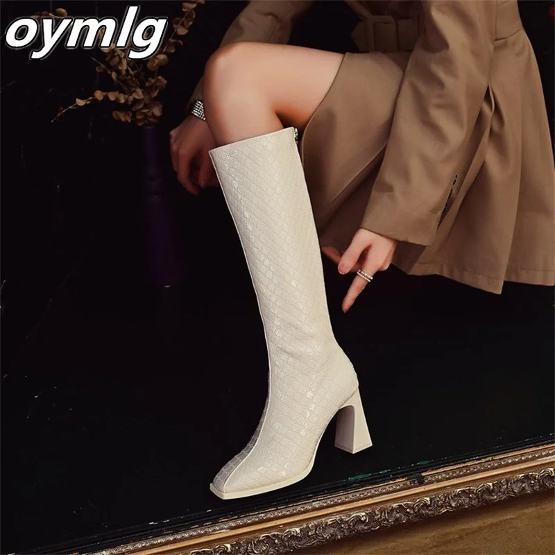 

Женские сапоги из лакированной кожи, на квадратном каблуке, с молнией сзади