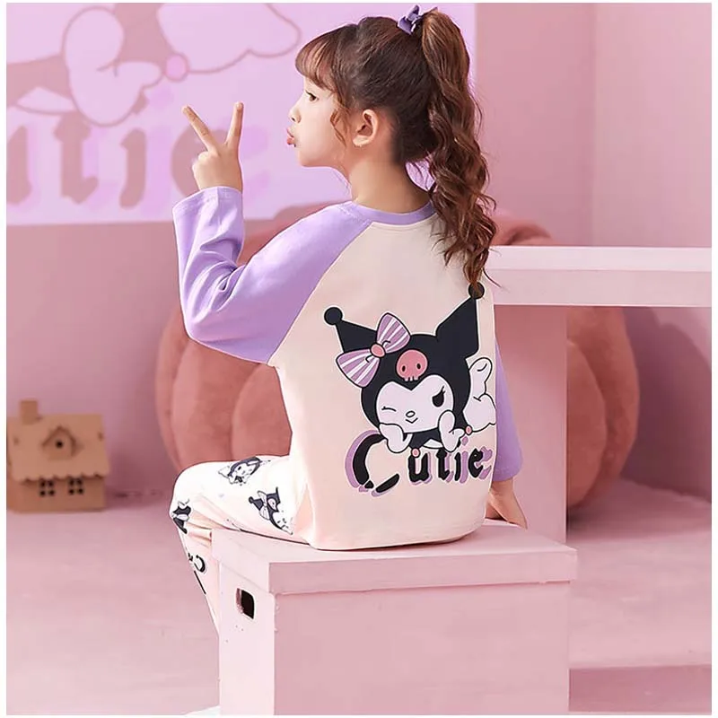 

Sanrioed Kuromi Cinnamoroll HelloKittys детская весенне-осенняя Домашняя одежда с длинным рукавом милый Пижамный костюм для девочек