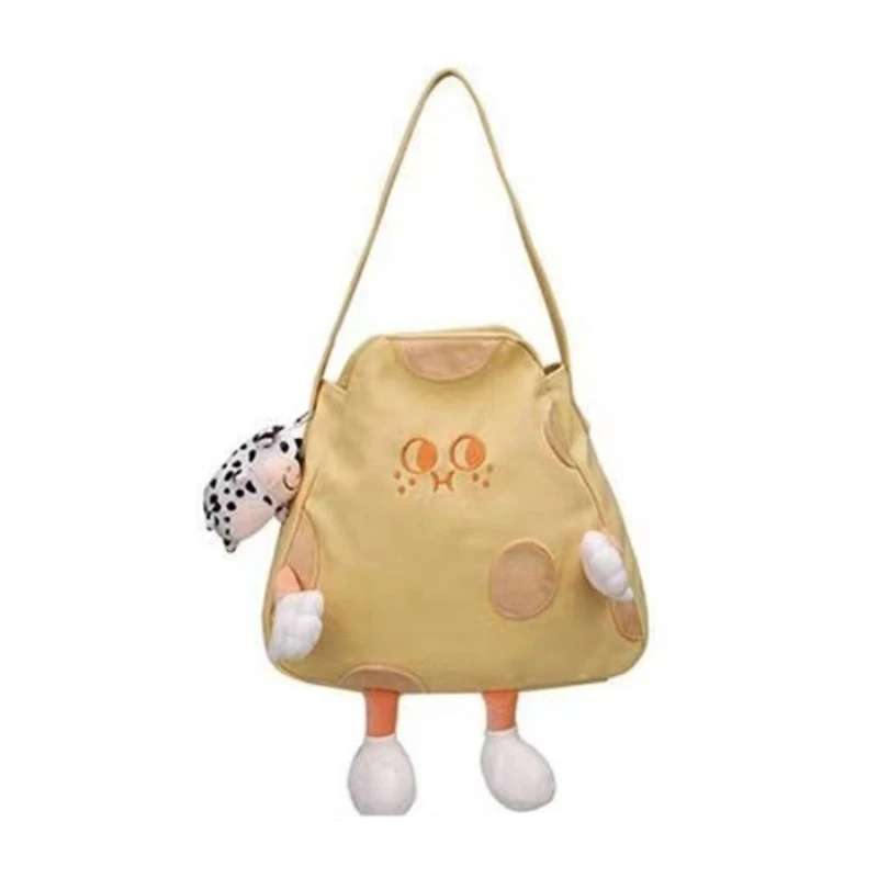 

Personality Young Student School Bookbag Zip Cute Cartoon Cheese Bag Personality Canvas Crossbody Bags Casual Pouch