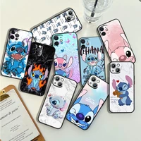 disney ohana stitch cute phone case for apple iphone 14 13 12 11 pro max mini xs max x xr 7 8 plus 5s silicone black shell