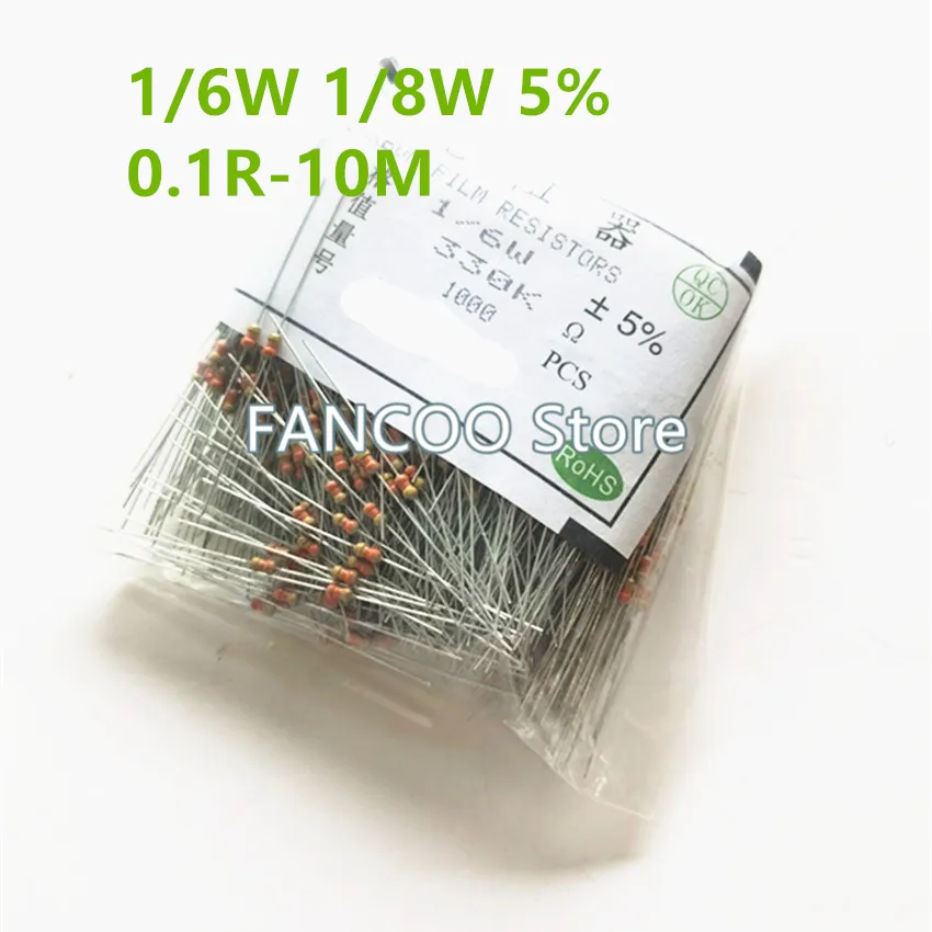 

1000PCS 0.125W 5% 1/6W 1/8W Caibon Film Resistor 1R-10R 1R 1.2R 1.5R 1.6R 1.8R 2R 2.2R 2.4R 2.7R 3R 3.3R 3.6R 3.9R 4.3R 4.7R