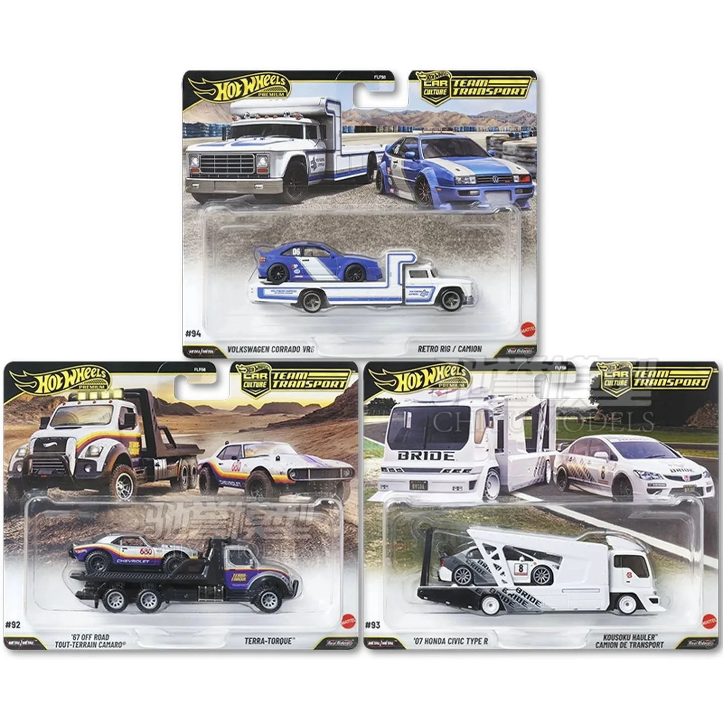 Коллекция литых моделей автомобилей Hot Wheels Premiums Car Cultures FLF56 2026: Honda Civic, Volkswagen Corrado, Camaro, Team Transport (art.: 3920db2e3386e) - 3920db2e3386e