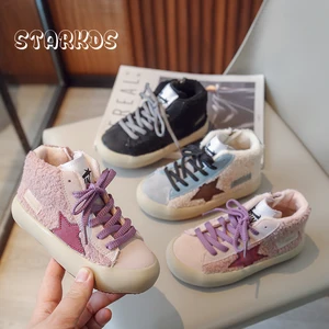 Imported Brand Design Star Sneakers Girls Winter Furry High Top Sport Shoes Kids Warm Plush Casual Ankle Boot