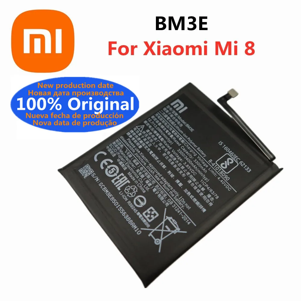Новый оригинальный аккумулятор для телефона Xiao Mi BM3E для Xiaomi Mi 8 Mi8 M8 M 8 3400 мАч, полимерная запасная батарея большой емкости