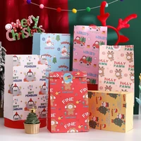 6pcsset christmas paper bags with stickers santa snowman deer print bag cookie candy packaging supplies christmas decocration