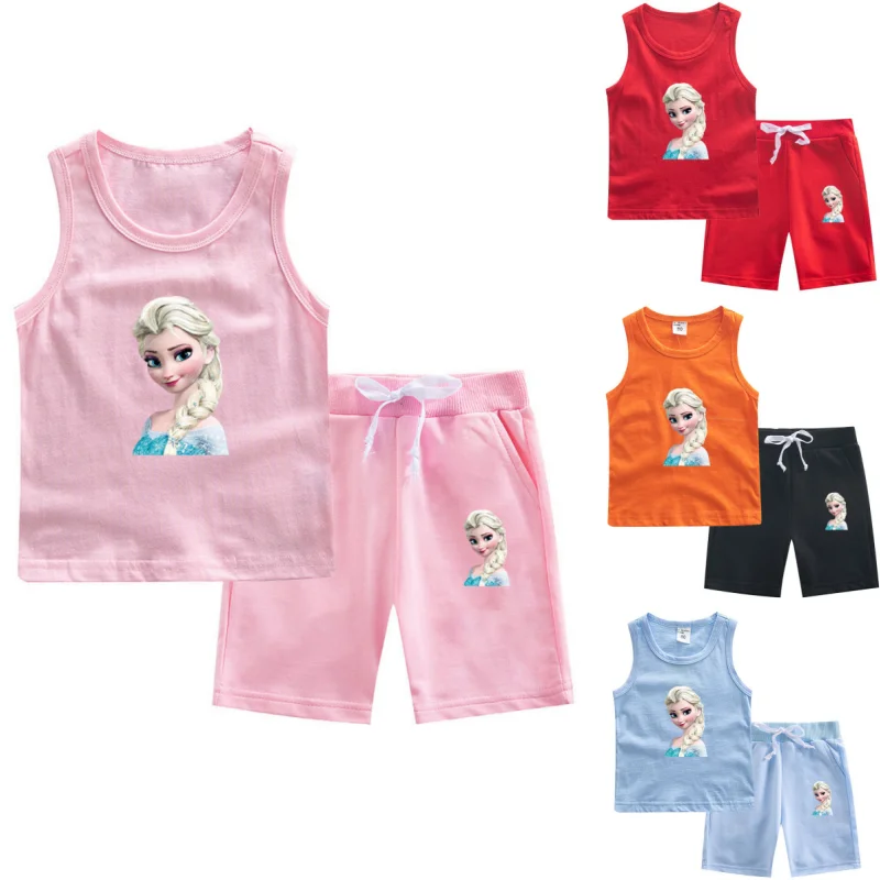 

Frozen cartoon Princess Aisha pajamas children's vest five-point pants pajamas suit summer cotton thin fashion cute home service