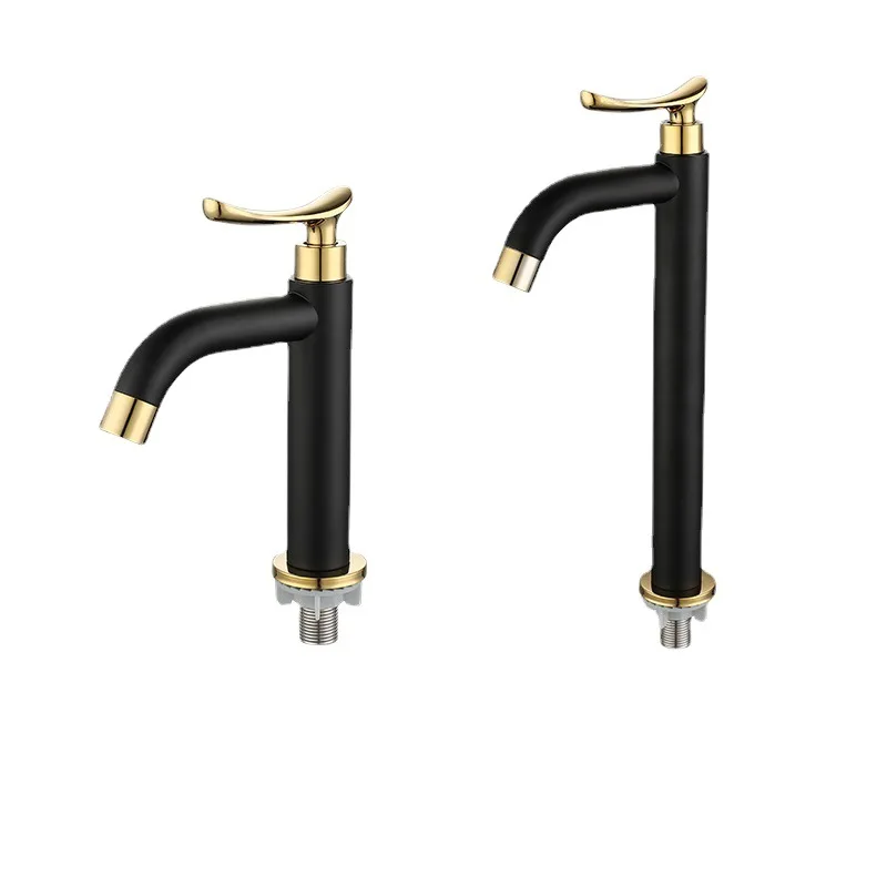 

Stainless Steel Basin Faucet Black round Tube Curved Nozzle Cold Water Faucet Bathroom Bathroom Basin Faucet
