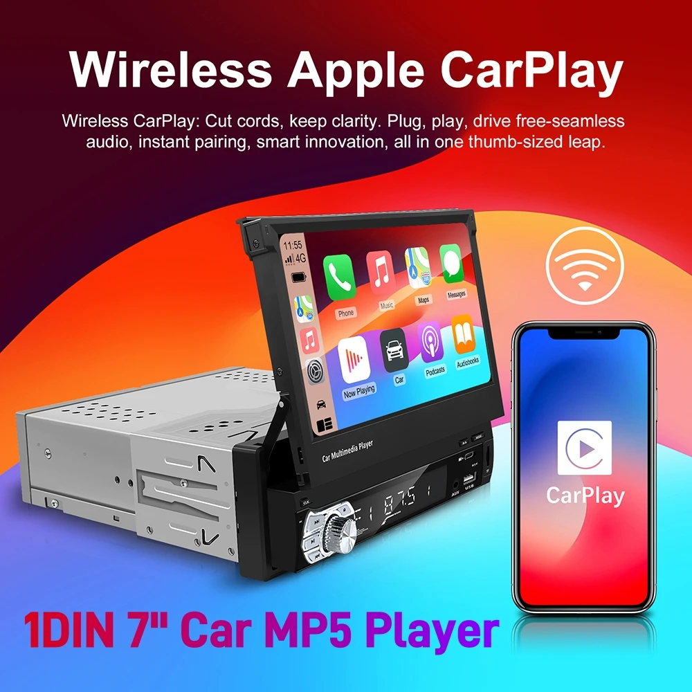 

Универсальная 7-дюймовая Складная Автомобильная Стереосистема 1 DIN С Беспроводным CarPlay, Android Auto, Wi-Fi, GPS-навигацией