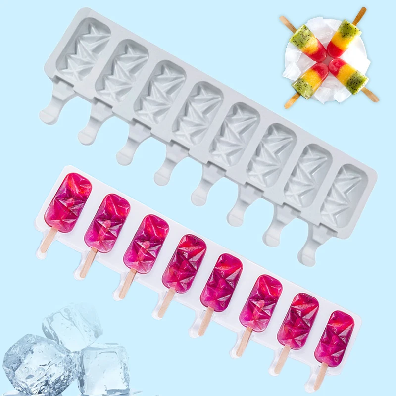 

Silicone Ice Cream Mold 8-cavity Diamond Small Oval DIY Homemade Popsicle Moulds Dessert Ice Pop Lolly Maker Reusable Tool