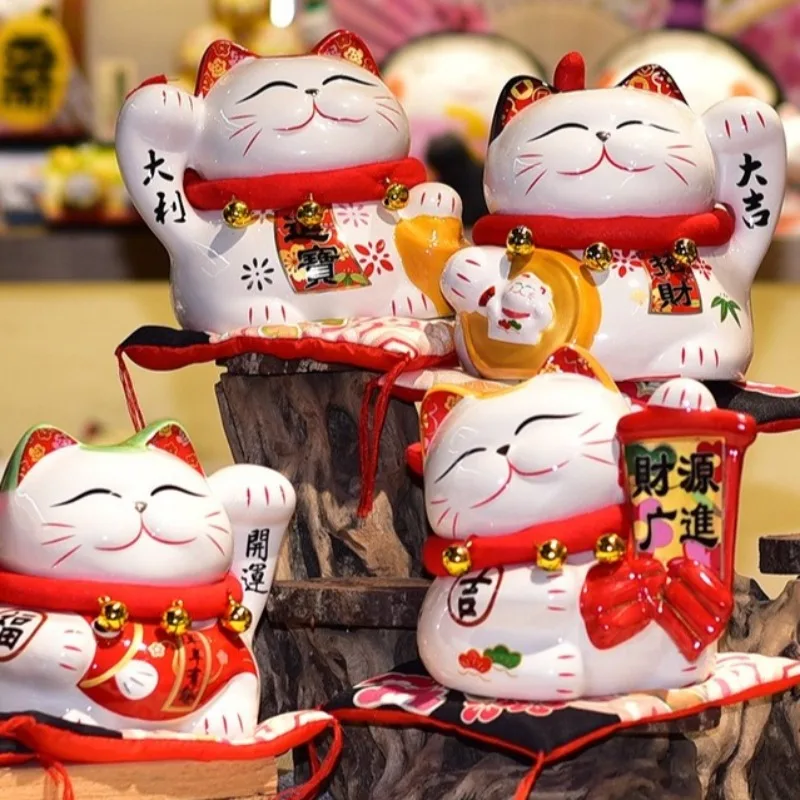 Фото Японские мультяшные украшения Lucky Cat, керамическая копилка, 6-дюймовые украшения с мультяшным котом, открытие и удача, детские подарки №1