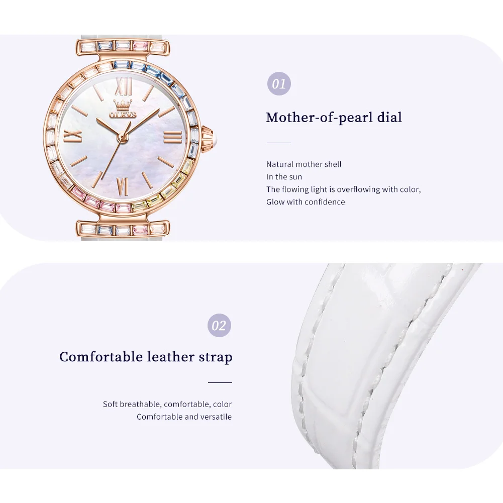 OLEVS Роскошные Брендовые женские часы цветной бриллиантовый Безель циферблат