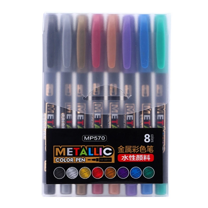 

69HB 8 Colors Metallic Marker Paint Pens Set Highlights Permanent Marker Art Rock Painting Pens Acrylic Paint Drawing Markers