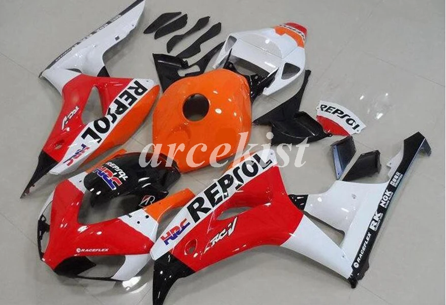 

Литьевая пресс-форма, новый комплект обтекателей из АБС-пластика для мотоцикла, подходит для HONDA CBR1000RR 2006 2007 06 07, комплект кузова красного и оранжевого цвета