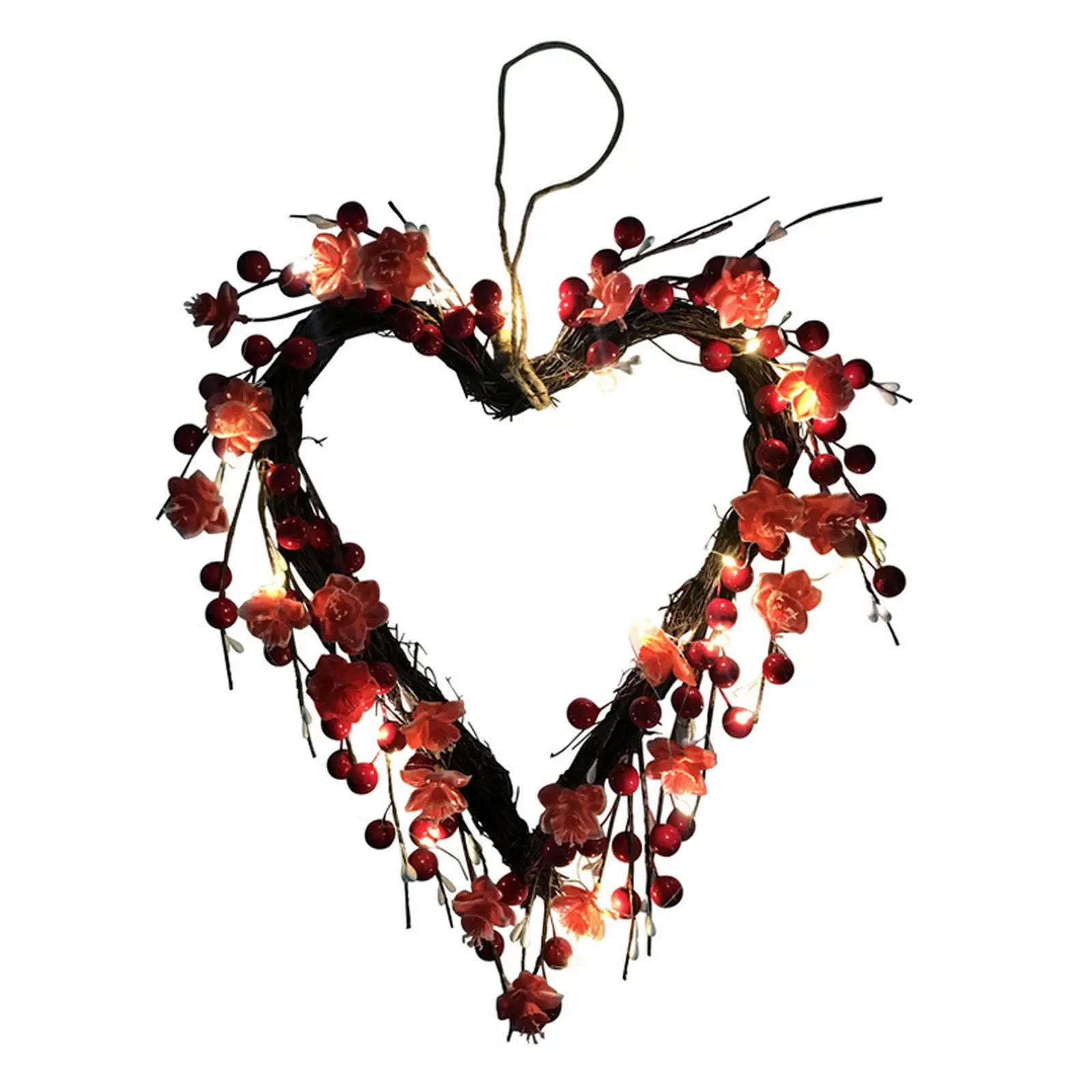 

Red Valentine Heart Wreaths Flower Swag Red Berry Cluster Handmade Rattan Garland for Party Window Home Thanksgiving Day Décor