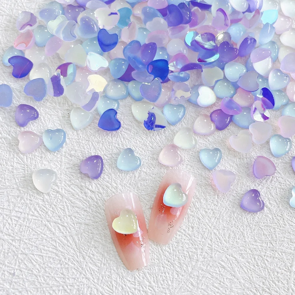 

30Pcs Love Heart Nail Art Decorations 3D Resin White Pink Flatback Heart Opal Nail Rhinestone Gems For DIY Manicure Accessories