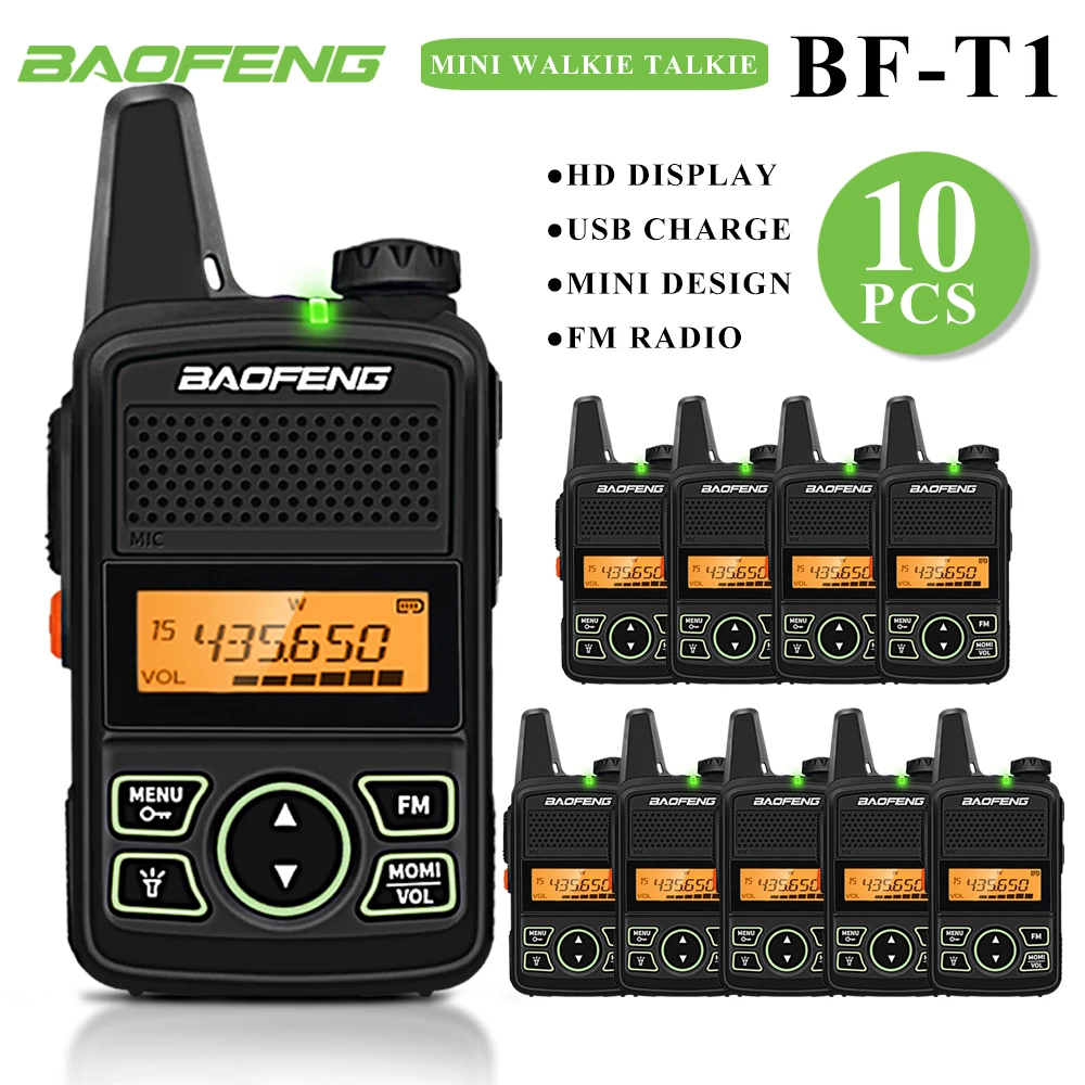 10PCS Baofeng BF-T1 Mini Portable Two Way Radio BFT1 UHF 400-470MHz 20CH Ham FM Transceiver Walkie Talkie with Earpiece