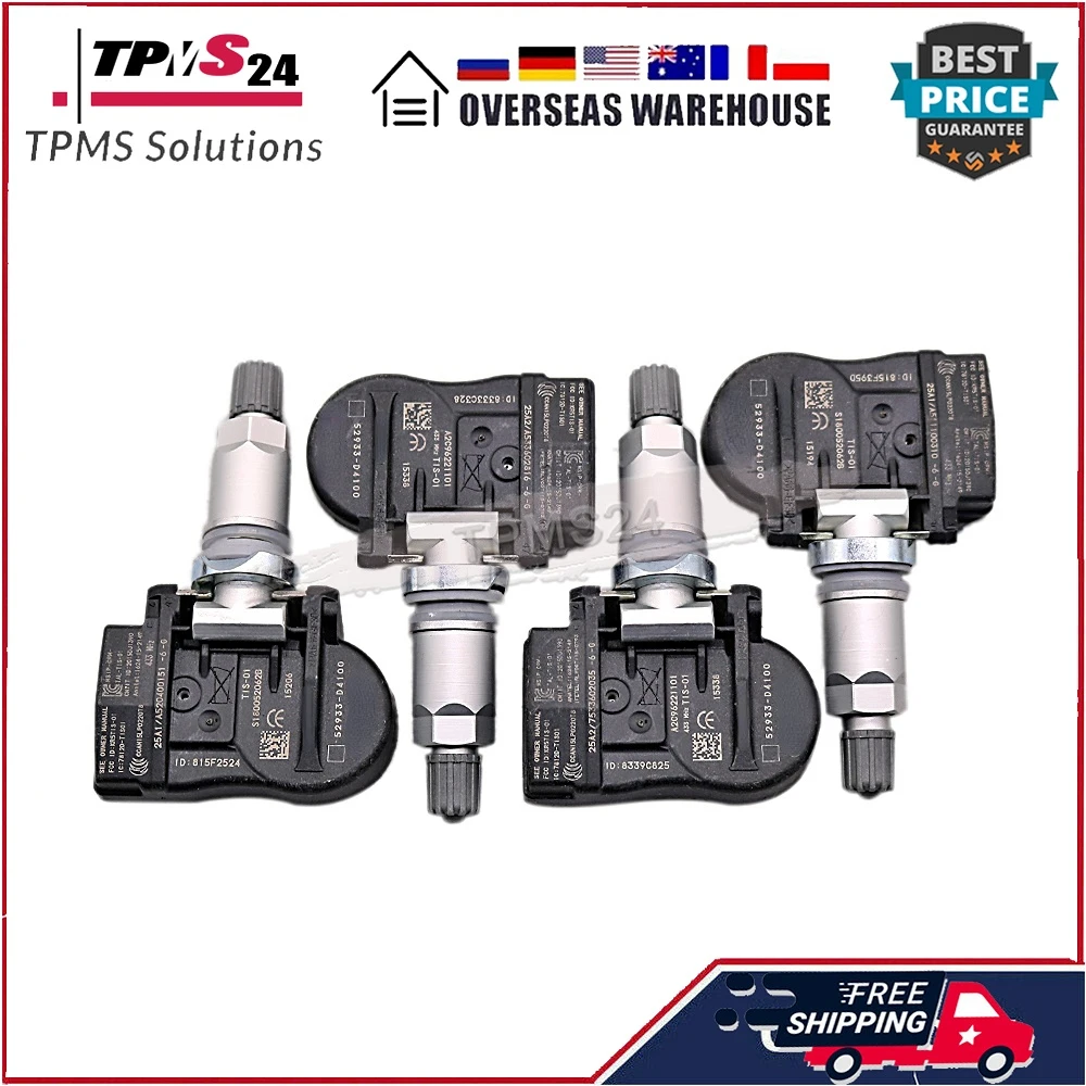 Датчик давления в шинах 52933-D4100 TPMS для 2017 2018 2019 KIA Optima Sportage Sorento Genesis Ioniq 52933D4100 52933-D9100, 4 шт. Датчик давления в шинах 52933-D4100 TPMS для 2017 2018 2019 KIA Optima Sportage Sorento Genesis Ioniq 52933D4100 52933-D9100, 4 шт.