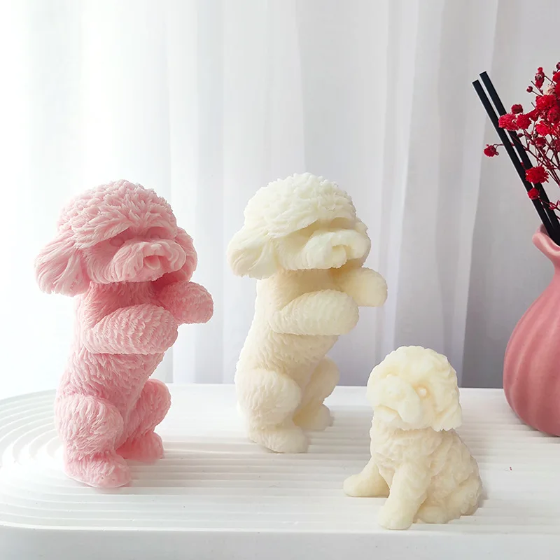 

3D Sitting and Standing Teddy Dog Silicone Candle Mold Handmade Cute Pet Gypsum Arpmatherapy Candle Resin Soap Mould Home Decor