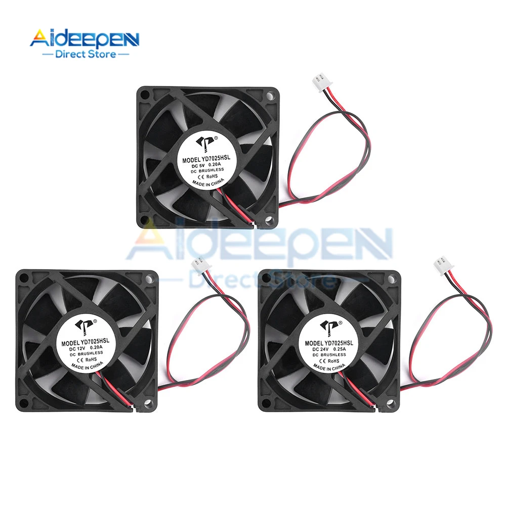 

7025 5 в 12 В 24 в а охлаждающий вентилятор бесщеточный детали для 3D-принтера 2 контакта для экструдера кулер постоянного тока воздуходувка Пластиковые вентиляторы Бесплатная доставка