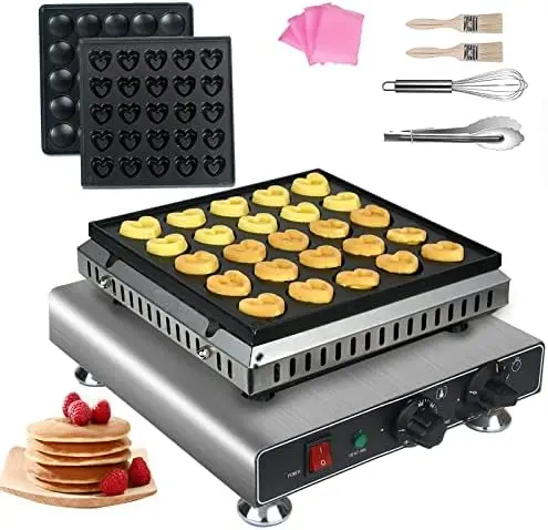 

Dutch Pancakes Maker Machine - Commercial Mini Poffertjes Machine Dorayaki, 25PCS Muffin Iron with Non-Stick Plates for Bakery