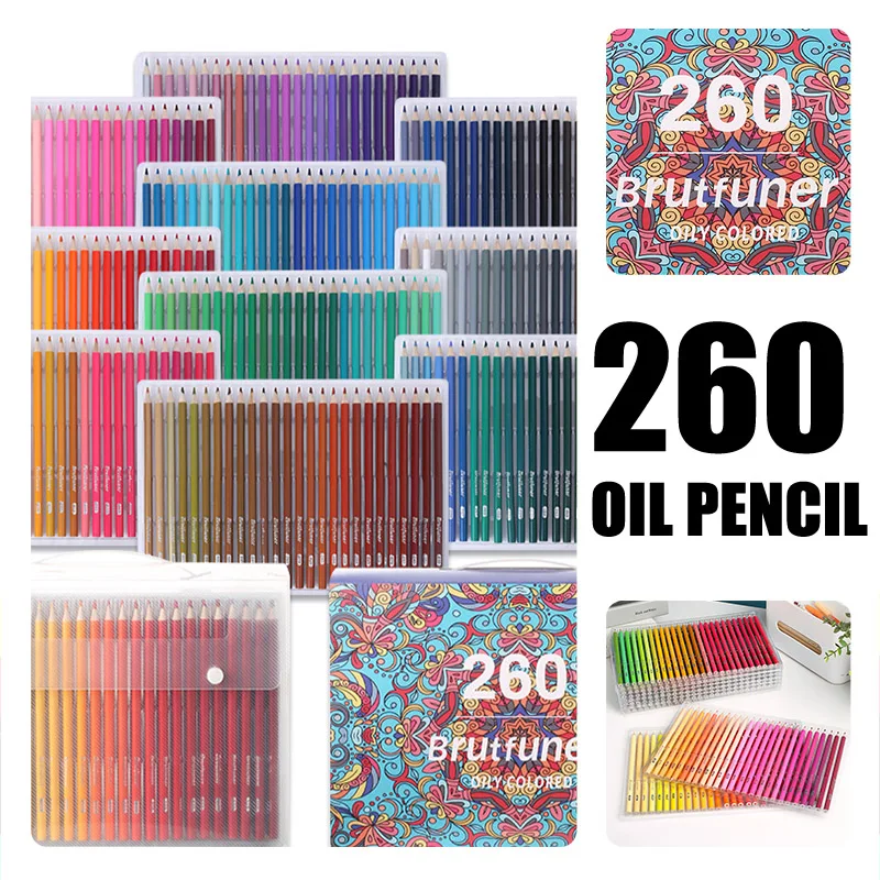 Brutfuner 260 Colors Professional Oily Wood Colored Pencils Set Oil HB Draw Sketch Colour Pencil For School Student Art Supplies